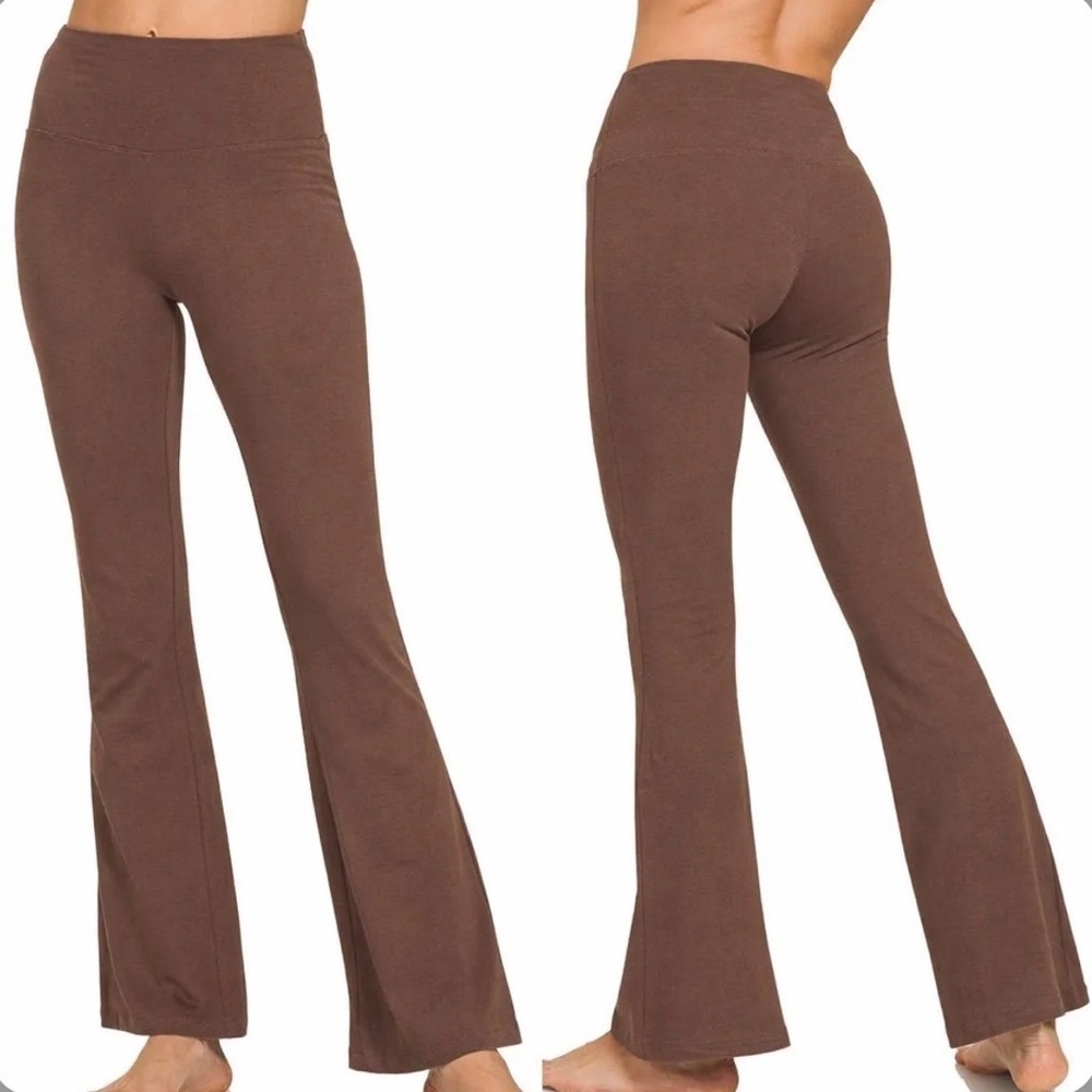 NEW Zenana Brown High Waist Flare Yoga Pants Soft Stretch Wide Leg Size Small